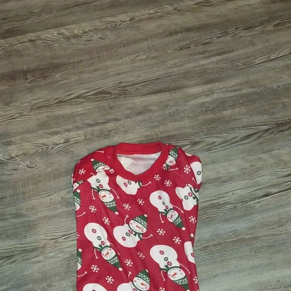 Snowman Xmas PJS Cotton Pet Dog Christmas Outfit Pajamas Sz L 20